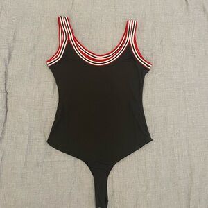 Iris Black Top with Red and White Trim bodysuit Medium